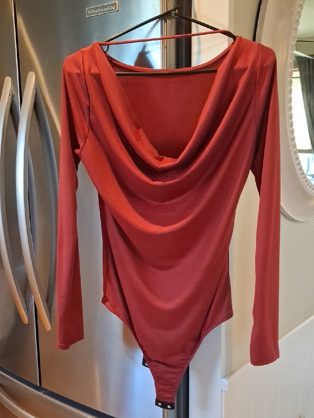 Gilli Long Sleeve Cowl Back Bodysuit in Burgundy - Picture 8 of 8